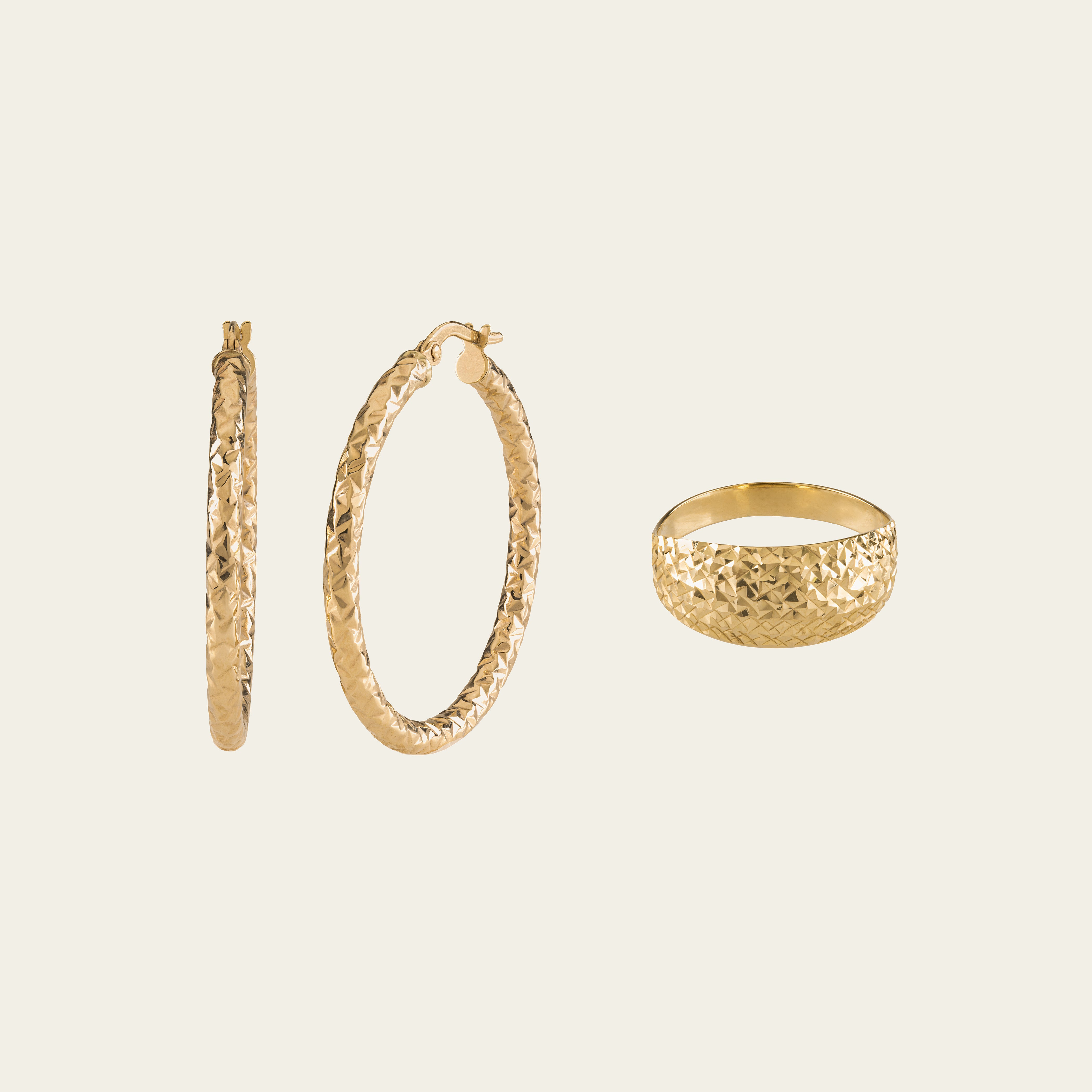 Gold Earrings and Ring Set Cut + Clarity