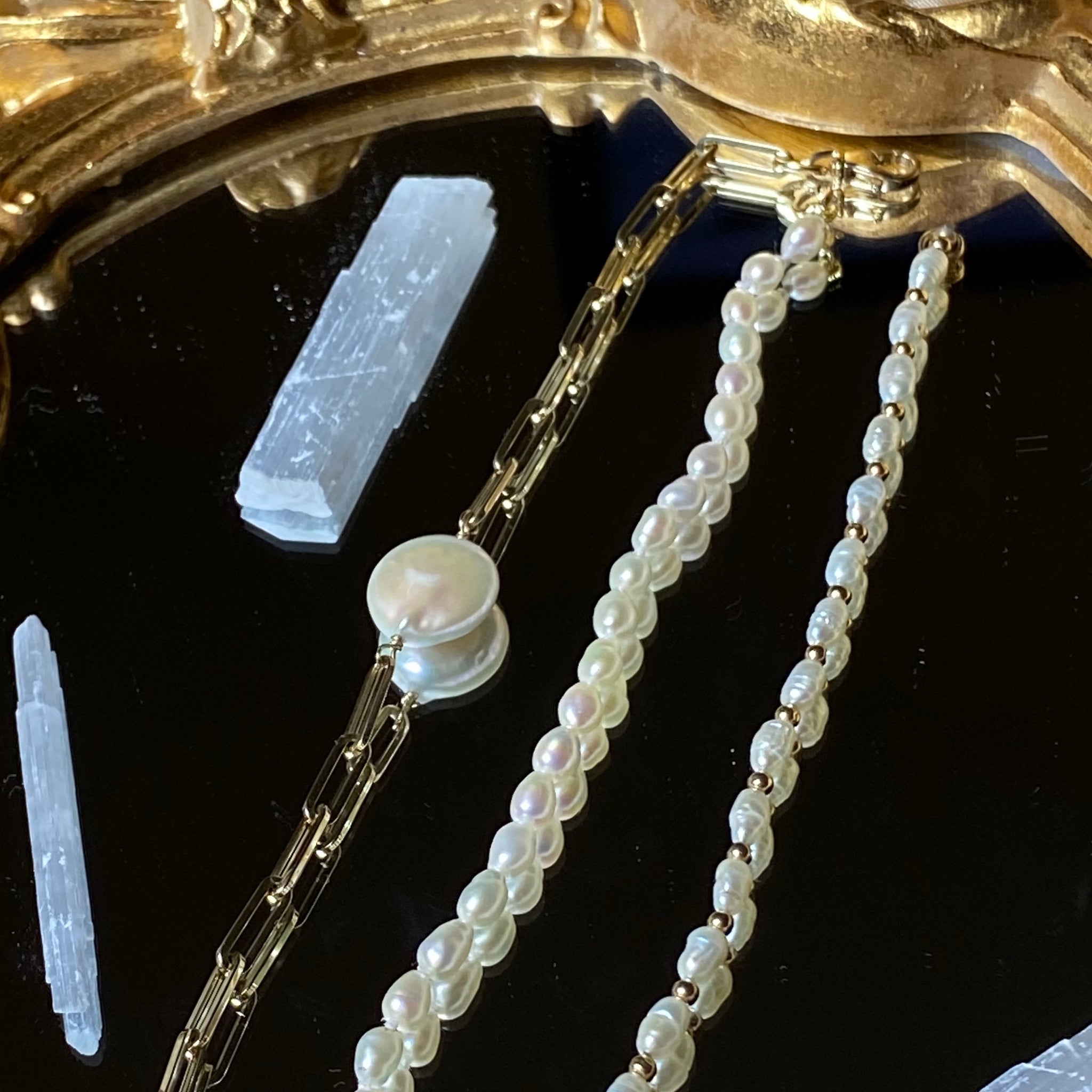paper clip button pearl necklace